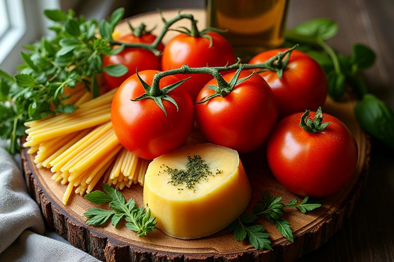 Selezione di ingredienti freschi e artigianali su un tagliere