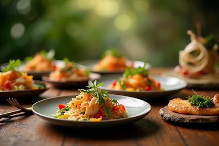 Display di vari piatti gourmet pronti da servire